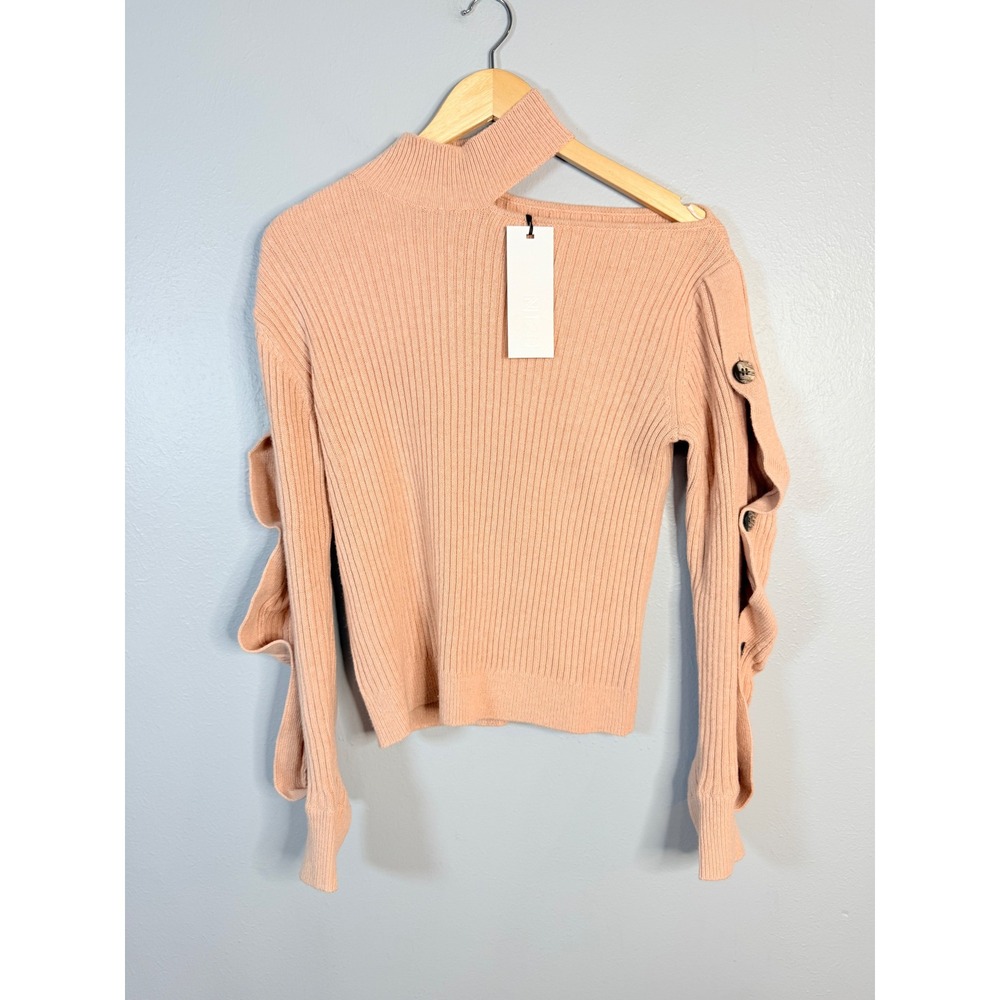 N12H pink blush wool blend sweater buttons mock neck size XS NWT‎